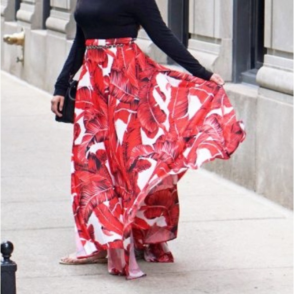 Akira Red Jungle Flowy Maxi Skirt - LARGE